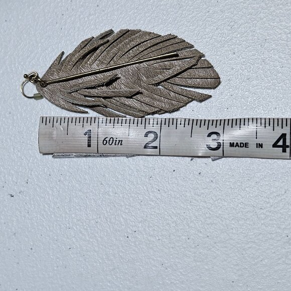 Handmade Faux Leather Feather Dangle Earrings Gold Toned Boho Fashion Jewelry - Picture 3 of 3